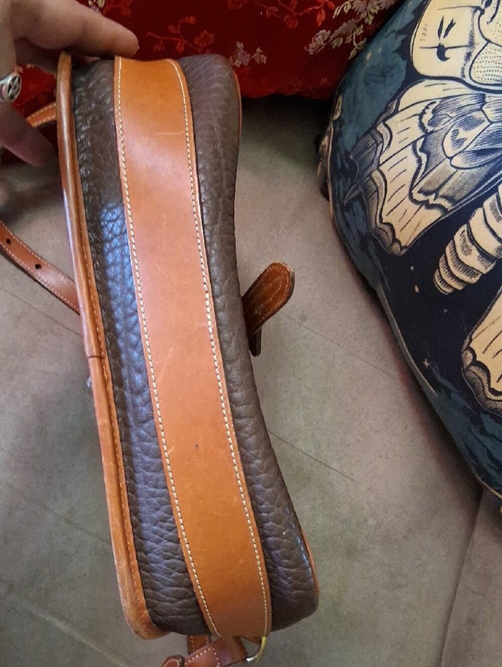 Dooney & Bourke Dark Brown Pebbled All WeatherLeather Crossbody with Cognac Trim - Picture 7 of 12